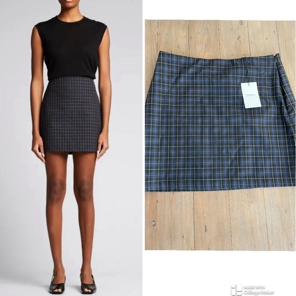 Theory Dresses & Skirts - Theory Galway A-Line Mini Skirt blue black plaid NWT